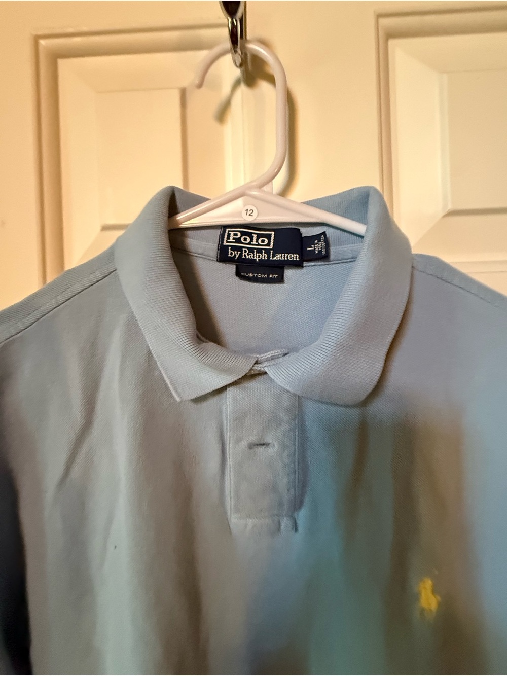 Polo by Ralph Lauren Pale Blue Custom Fit Polo with Yellow Pony large